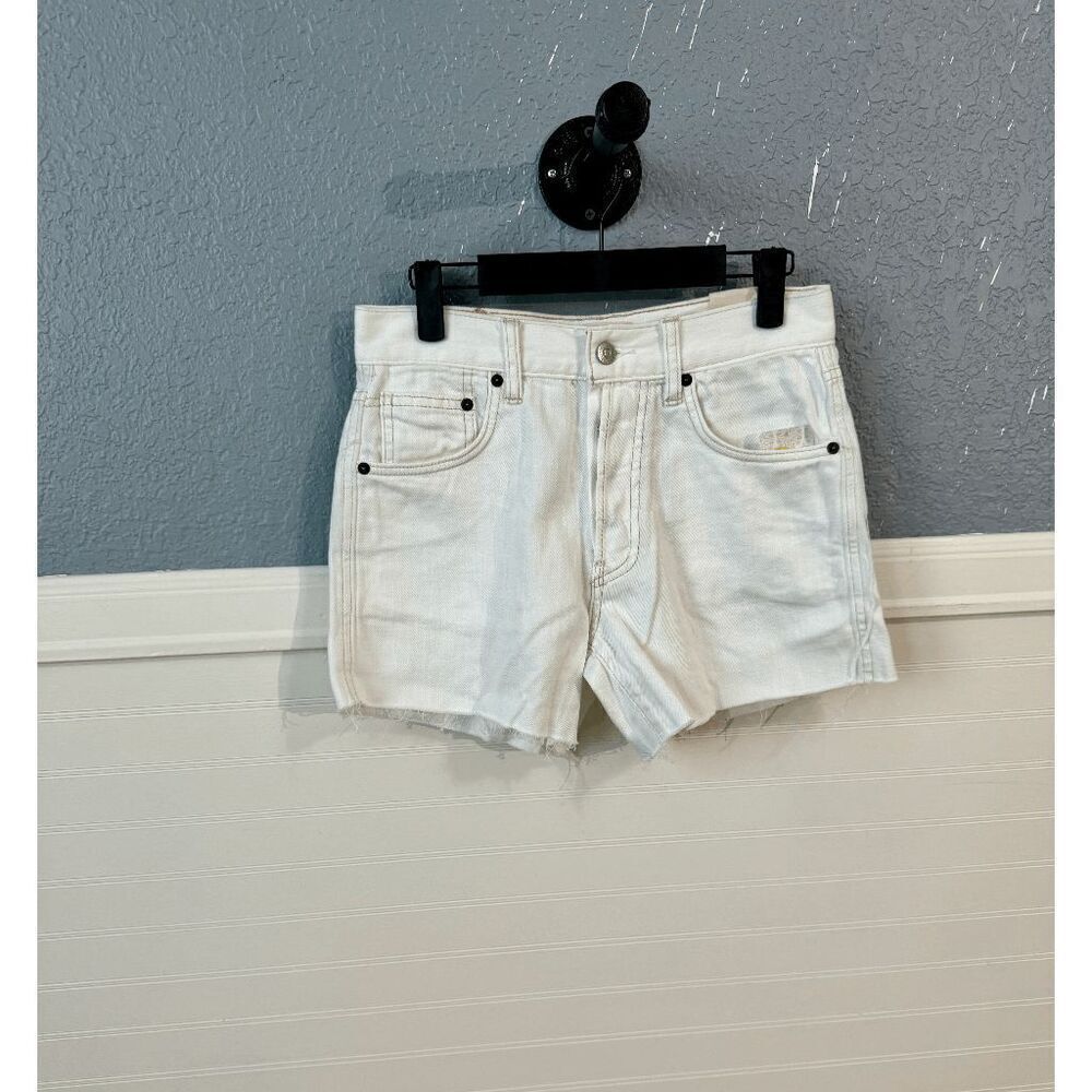 Free People Women's White Casual Beachy Solid Cut-Out Denim Jean Shorts Size 25